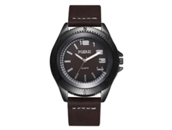 Reloj De Cuarzo Para Hombre Con Correa De Cuero Pu Estilo Casual De Negocios Dial Grande Redondo Marrón Oscuro