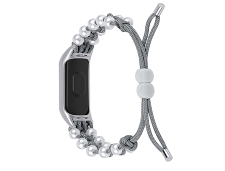 Correa de nailon decoración de perlas ajustable cuerda trenzada para Xiaomi Mi Band 5/6 - canoso