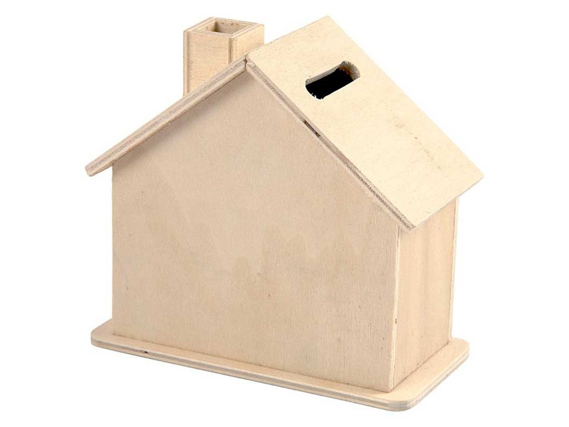 Hucha de madera para decorar la casa - 10 x 10 x 5,4 cm