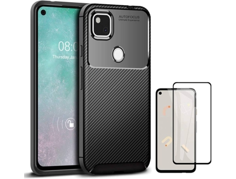 Funda y Protector de Pantalla Google Pixel 4A PHONESHIELD Rugged Carbon / Full Cover Negro