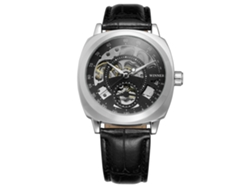 Reloj Mecánico Automático Impermeable Con Correa De Cuero Pu Negro Para Hombre