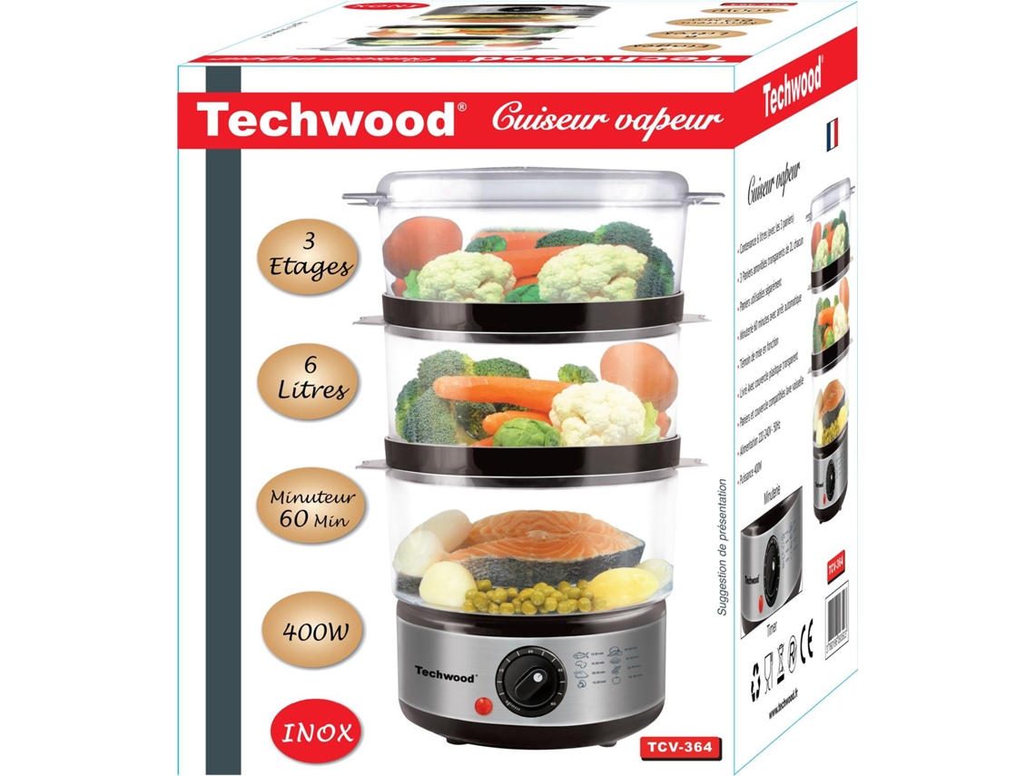 Techwood Tcv-364 Robot de Cocina Vapor 3 Cestas Mostrador 400 W Negro Inox