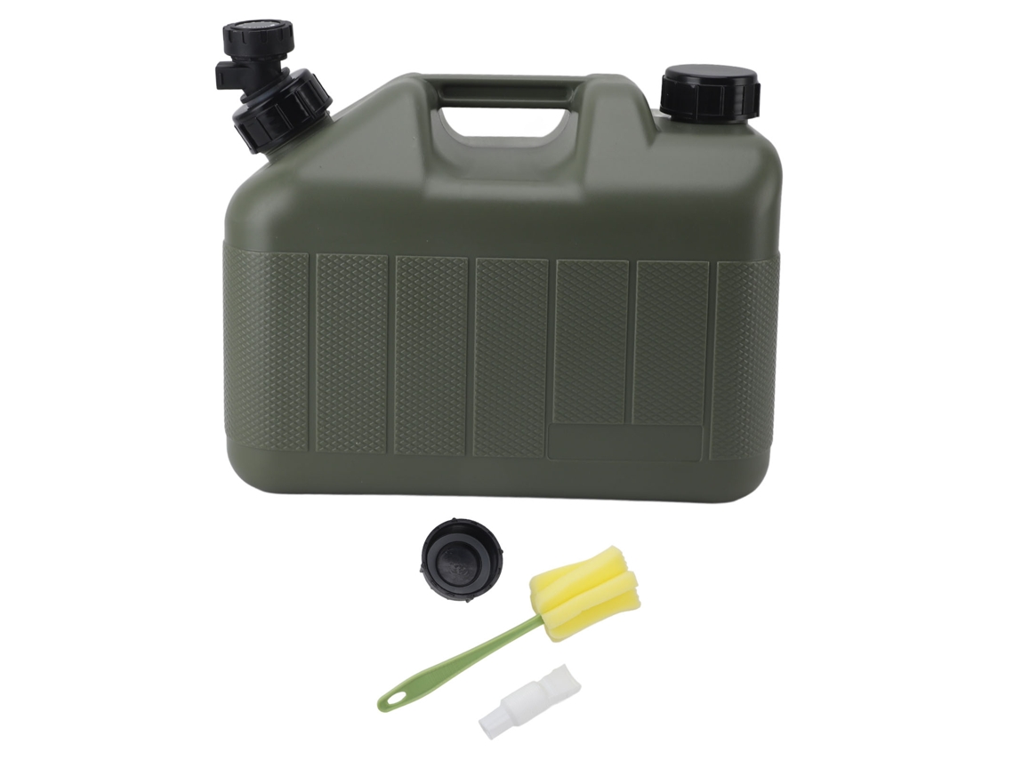 Contenedor de agua para camping de 10 litros con grifo, color verde cuadrado.