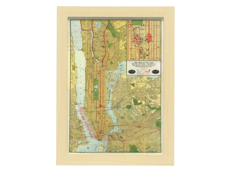 NACNIC Pósters Geográficos En Estilo Vintage Mapa De Nueva York De 1918 Ilustraciones De Antiguos Mapamundis En Tonos Sepia Tamaño A3, Con Marco Ne...