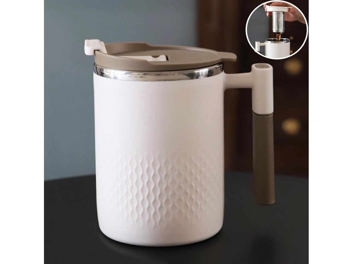 Taza Térmica Beige 450ml Con Infusor Y Asa En Inox 304 Y Pp