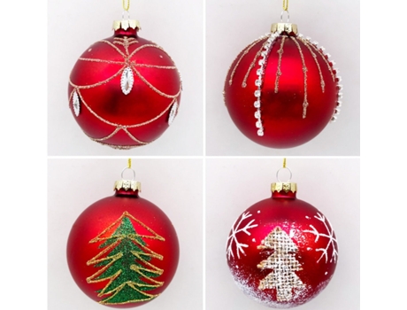Set de 4 Bolas de Navidad Plateadas 8cm Bolas de Adornos de Árbol de Navidad Rojo 237046 SELEOK