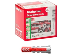 FISCHER 100 tacos duo diámetro 6 mm longitud 30 mm para paredes macizas ladrillos perforados placas de yeso