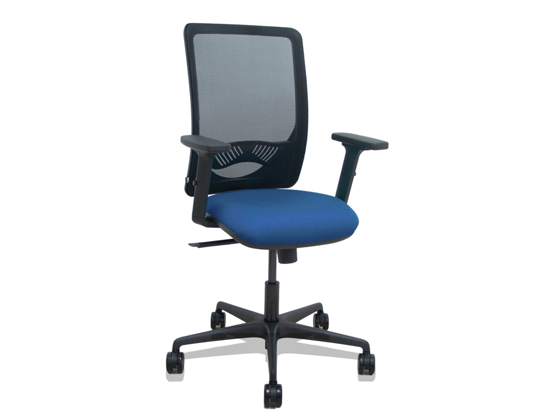 Silla De Oficina Zulema Con Mecanismo Sincro Tapizada Con Tela Color Azul Marino Y Malla Color Negro