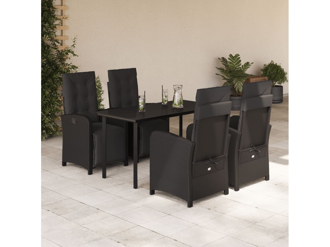 Juego de comedor de jardín de 5 piezas con cojines de mimbre negros de DKD Home Decor