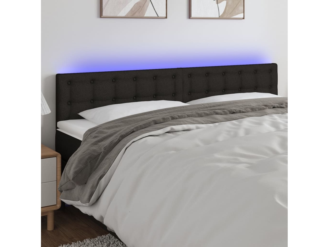 Cabecero De Cama | Panel De Cabecero Con Led De Tela Negro 180x5x78/88 Cm