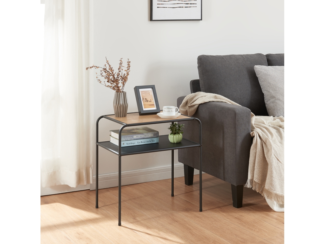 Mesa auxiliar Krødsherad con estante MDF metal 55x51x36 cm - Negro/Roble [EN.CASA]