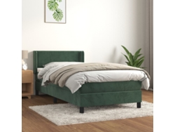 Cama Box Spring Con Colchón Terciopelo Verde Oscuro 80x200 Cm