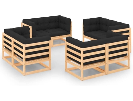 Conjunto 8 Muebles de jardín VIDAXL y cojines madera maciza pino