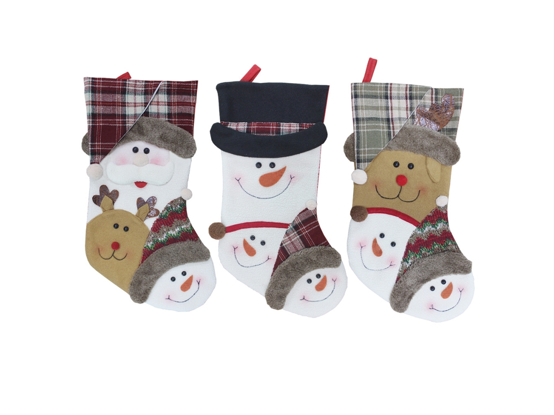 Juego De Calcetines Navideños (3 Piezas): Papá Noel, Muñeco De Nieve, Reno, Adornos De Personajes Navideños Y Artículos Para Fiestas.