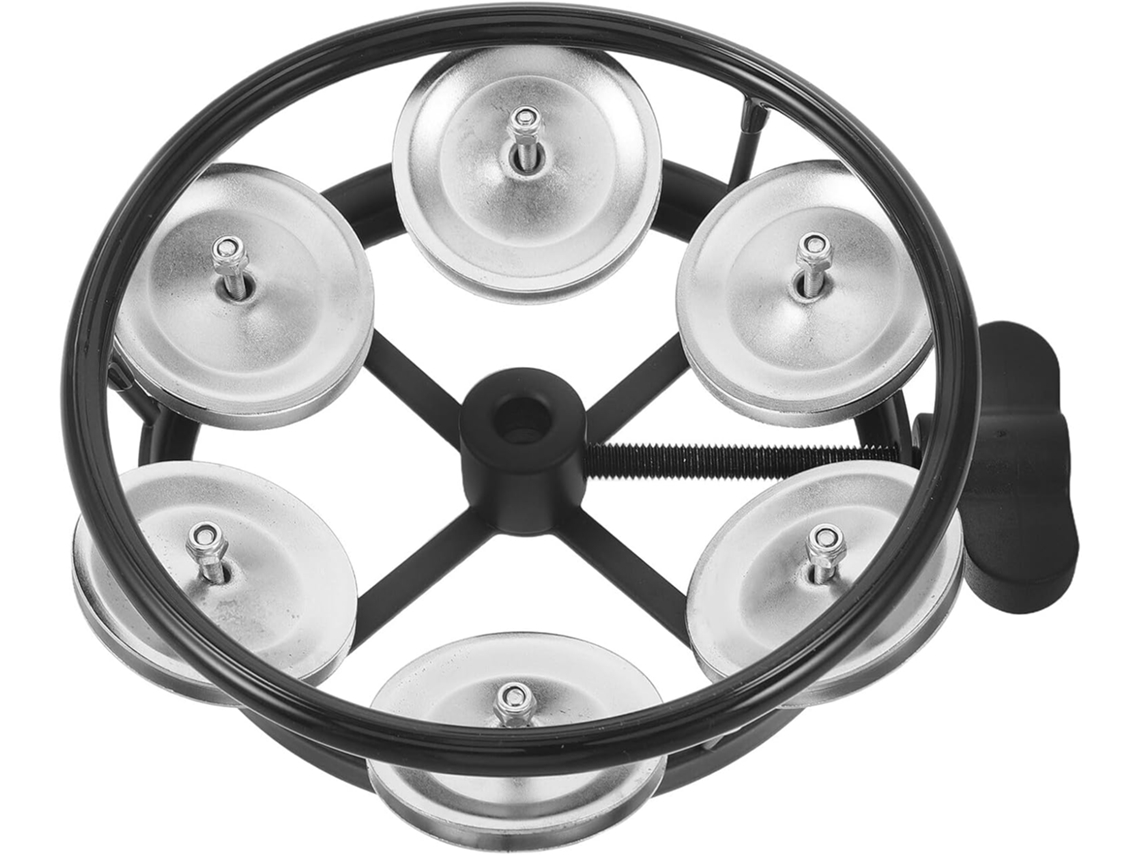 Pandereta Charleston Montable Para Batería, Campana Única De Metal Plateado Con Marco Negro.