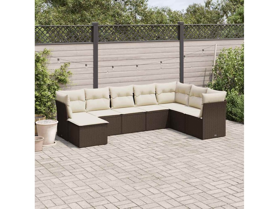 Conjunto de sofá de jardín de 8 piezas con cojines de mimbre marrón de DKD Home Decor