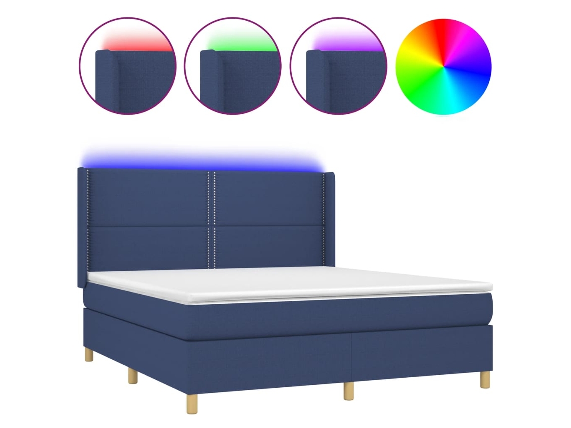 Maison Exclusive - Cama Box Spring Colchón Y Luces Led Tela Azul 180x200 Cm