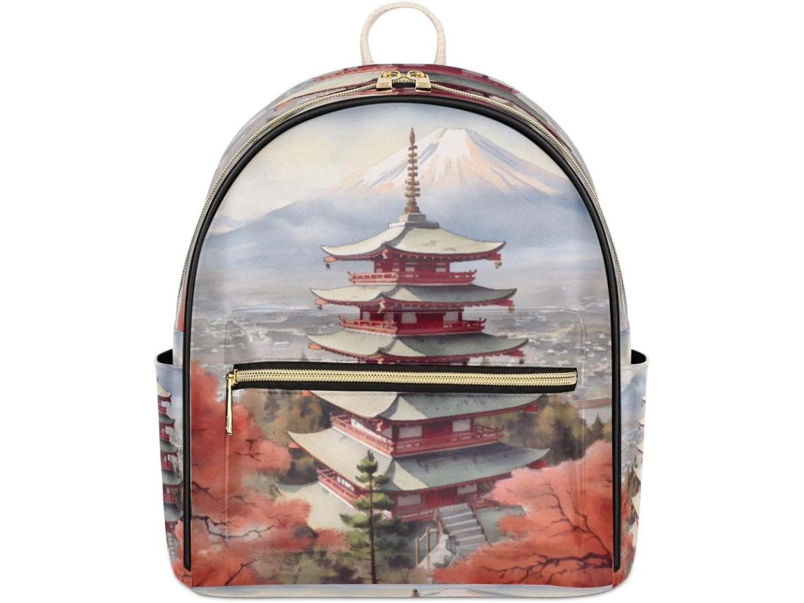 Mochila Tropicallife Estampado Paisaje Japonés Acuarela Para Mujeres Niñas Niños Mochila Cuero Escuela Viaj