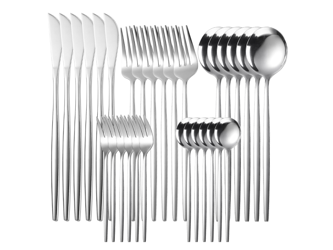 Conjunto de Talheres de Aço Inoxidável 30 Und — Prata GERTIZ