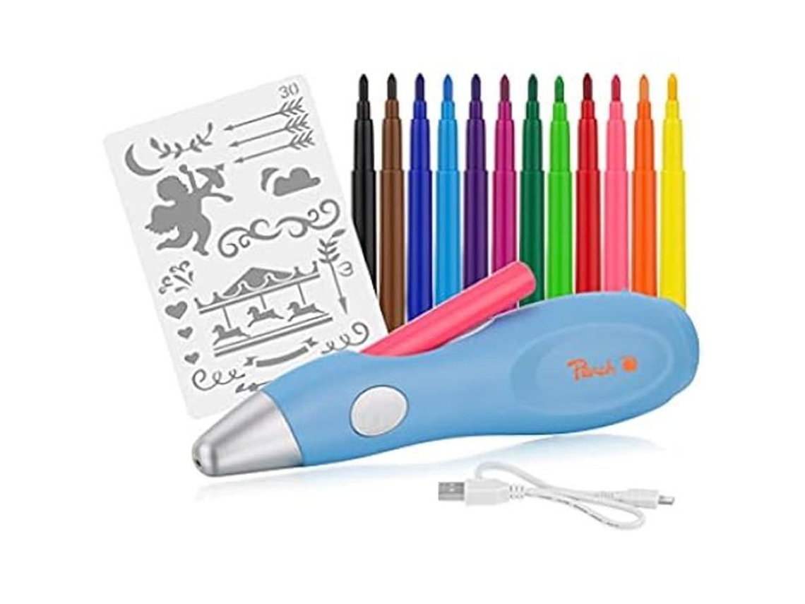 Estilizador Aerógrafo Eléctrico Peach Po150 12 Colores 70 Modelos Azul