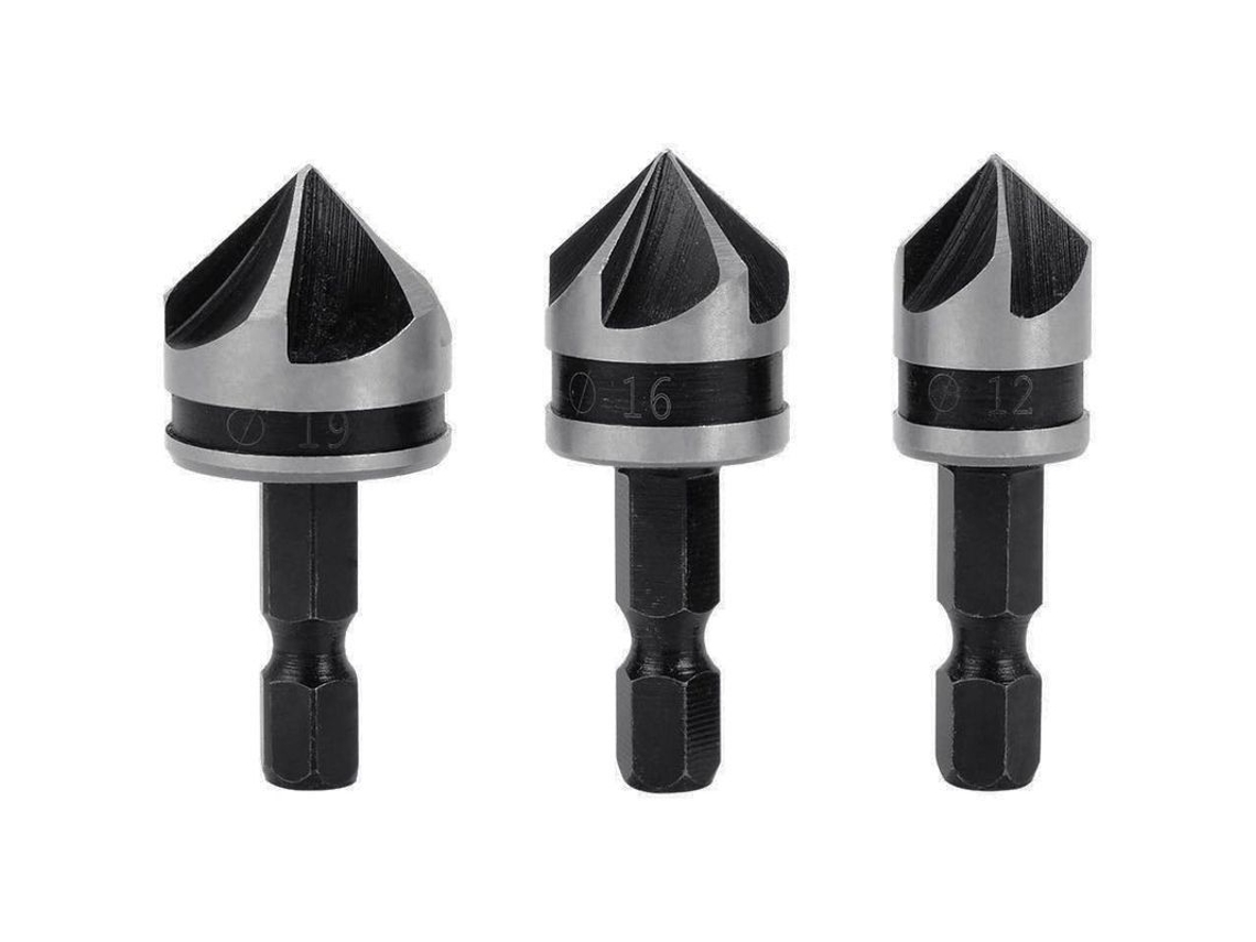 Cortador De Chaflán 5 Cuchillas 12mm/16mm/19mm Hcs Hexagonal 1/4" Para Madera Metal