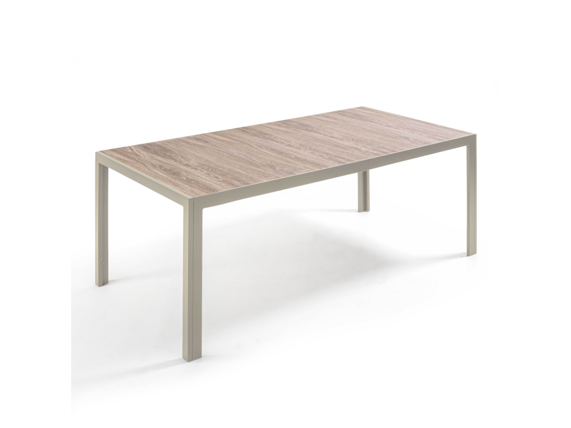 Mesa De Jardín De Aluminio Y Cerámica Con Efecto Madera 206 Cm Crema