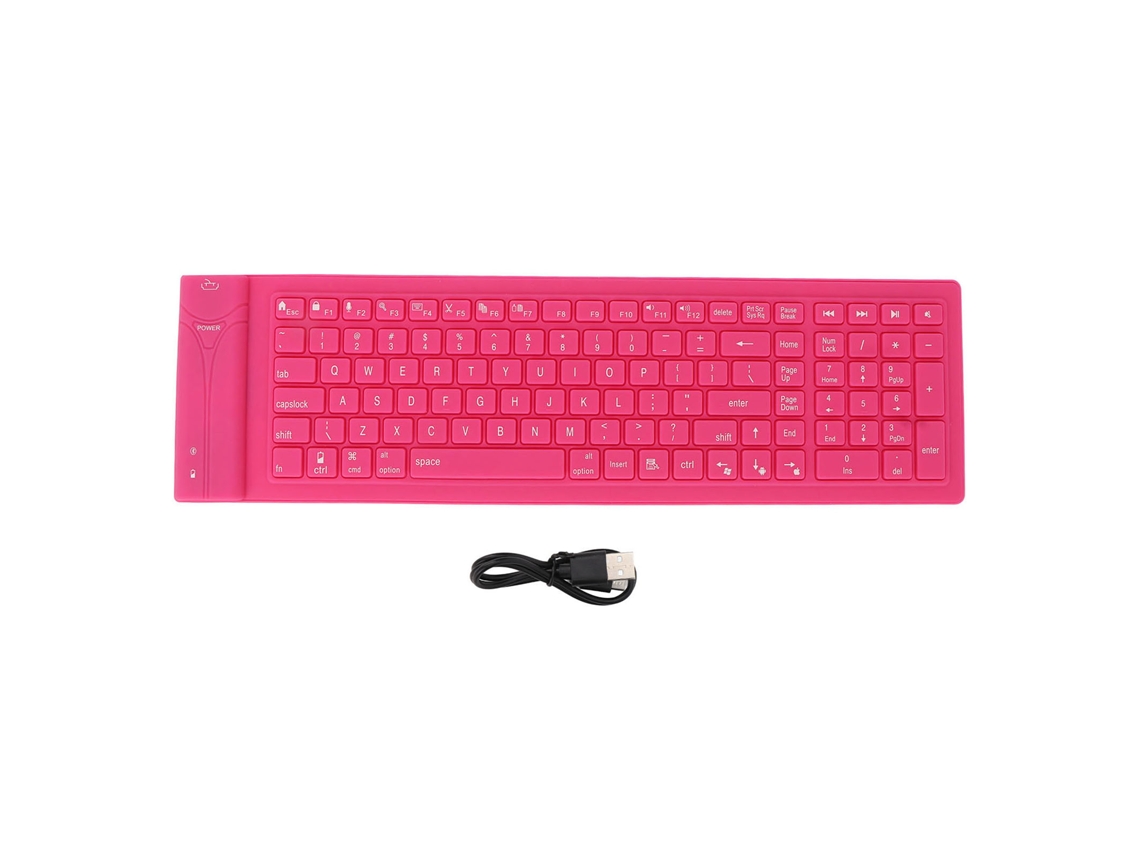 Teclado dobrável de silicone Baoj-2026 com 108 teclas, à prova d'água, design totalmente selado e digitação silenciosa, rosa.