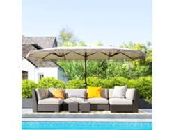 Guarda-sol Duplo Para Terraço Externo 4,5 X 2,7 M Com Manivela Manual, Resistente À Água E Com Proteção Uv30+, Cor Creme.