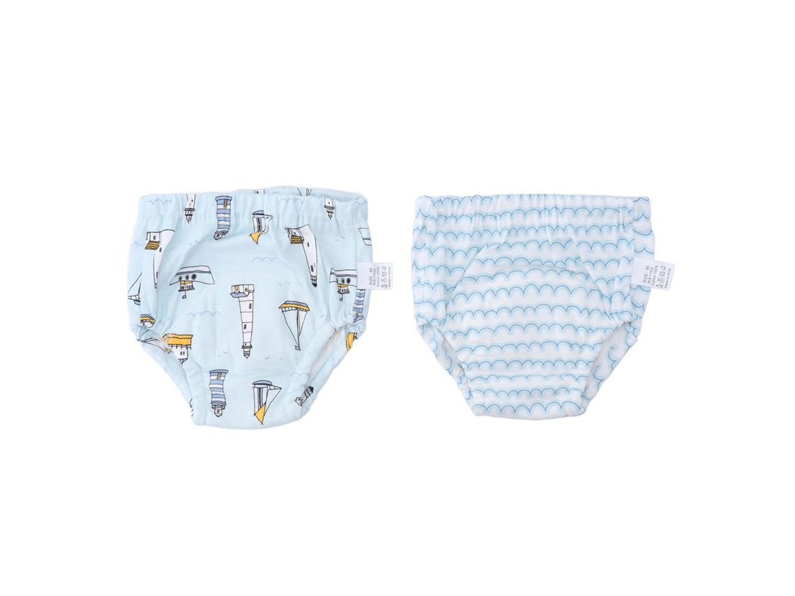2 Braguitas De Entrenamiento Para Bebé, 100% Algodón, Reutilizables, Con Cintura Elástica, Talla M, Estampado Oceánico.