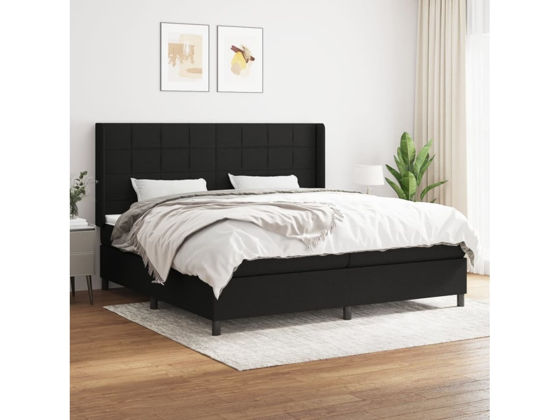 Cama Box Spring Con Colchón Tela Negro 200x200 Cm