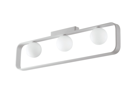 Plafón ROXY en aluminio blanco con difusores de cristal tres bombillas G9