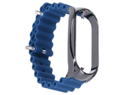 Pulsera De Silicona Con Funda Protectora De Acero Inoxidable Para Mi Band 7, Color Azul Medianoche.