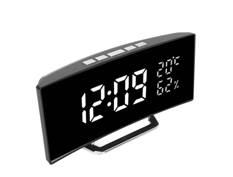 Reloj Despertador Digital Curvo HURRISE con Visualización de Temperatura y Humedad Brillo Ajustable