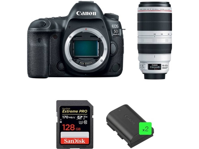 Kit Cámara Reflex CANON EOS 5D Mark IV + EF 100-400mm f4.5-5.6L IS II USM + SanDisk 128GB + 2 LP-E6N