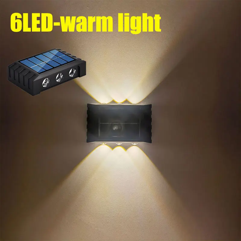 Aplique solar LED de pared (luz cálida) - Luz decorativa para exteriores/patios - Resistente al agua - Iluminación superior e inferior
