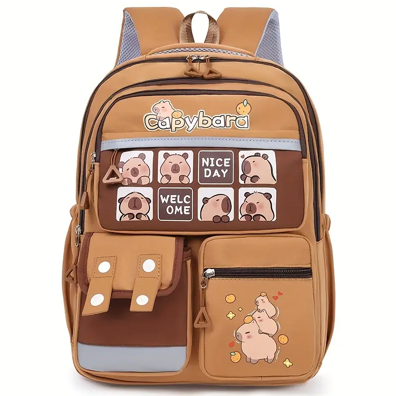 Mochila Con Estampado De Capibara, Bolso Escolar De Moda De Gran Capacidad Con Correas De Hombro Ajustables, 01,chrui