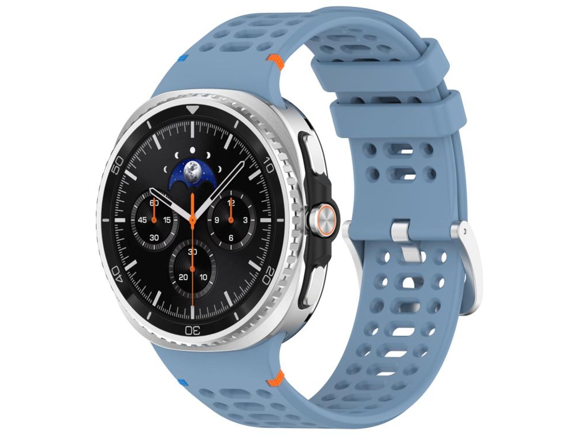 Bracelete Para Samsung Galaxy Watch 8 / 8 Classic - Silicone Com Furo Respirável E Fivela Prateada - Azul Oficial