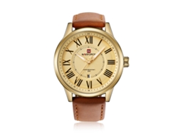 Reloj De Pulsera De Cuarzo Impermeable Para Hombre Con Correa De Pu Y Caja Dorada De Naviforce.