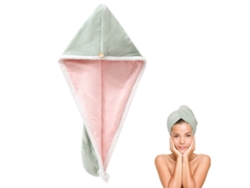 Toalla TRUYUETY Turbante Cabello Botones Gorro Secado Terciopelo Verde (Talla Única)