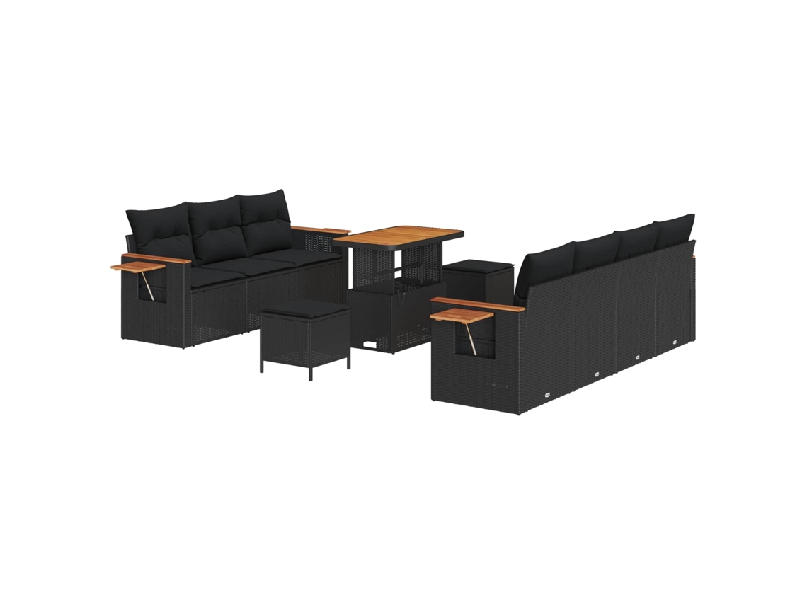 Maison Exclusive - Conjunto de sofás de jardín con cojines, 13 piezas, mimbre negro