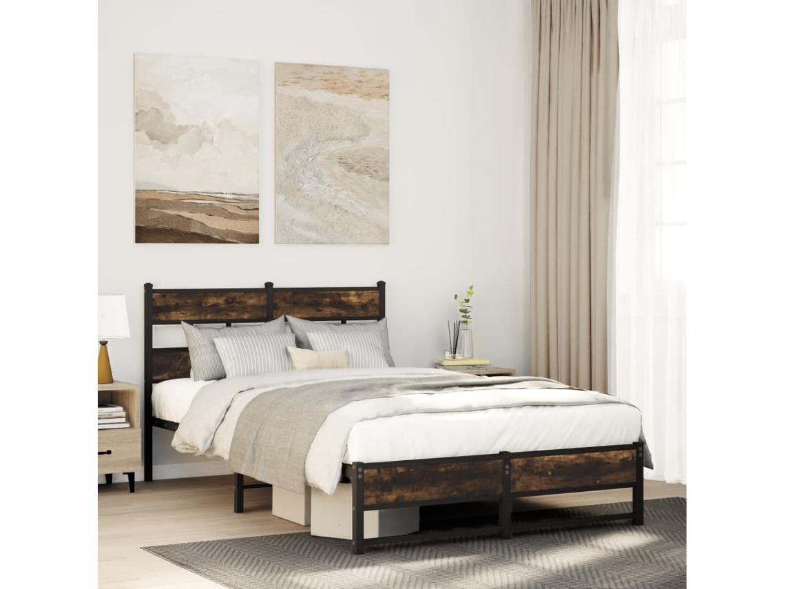 Estructura De Cama Sin Colchón Metal Roble Ahumado 120x190 Cm