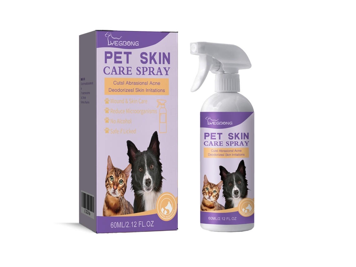 El spray para el alivio de la piel de las mascotas calma e hidrata la piel animal.
