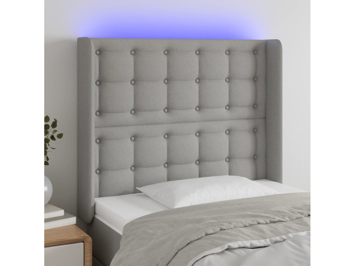 Cabecero con LED de tela gris claro 93x16x118/128 cm