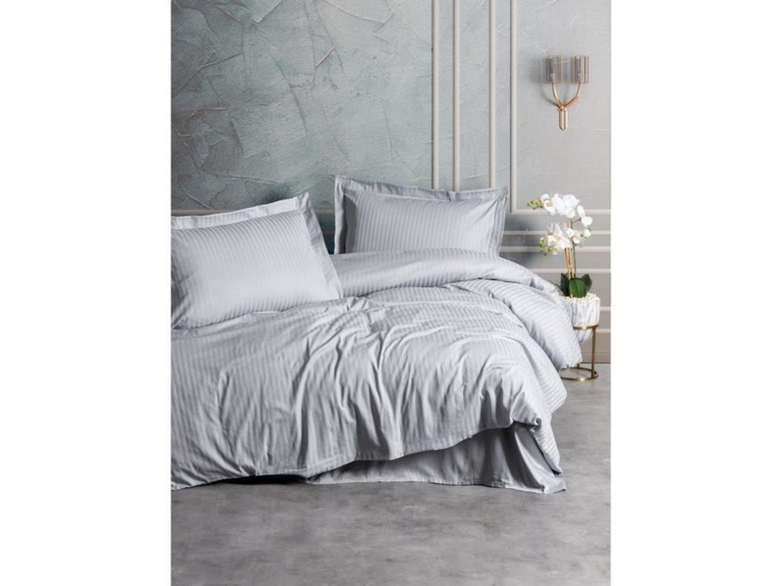 Juego De Cama - Funda Nórdica 220 X 240 + 2 Fundas De Almohada 60 X 60 - Satén De Algodón - Gris