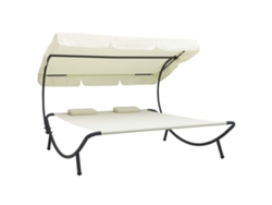 Tumbona de exterior VIDAXL con dosel y almohadas blanco crema