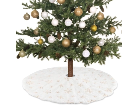 Falda de árbol de Navidad Cubierta de árbol de Navidad de forma redonda, Felpa blanca de copo de nieve, para árbol de Navidad