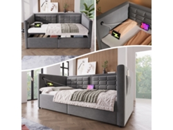 Sofá Cama De 90x200 Cm, Terciopelo Gris, Usb-c, Almacenamiento Hidráulico