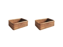 cestas de mimbre rectangulares hechas a mano para guardar frutas, té, aperitivos, pan, picnic, cosméticos, caja de almacenamiento S