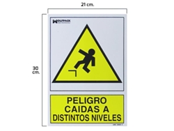 Cartel peligro caidas a distintos niveles 30x21