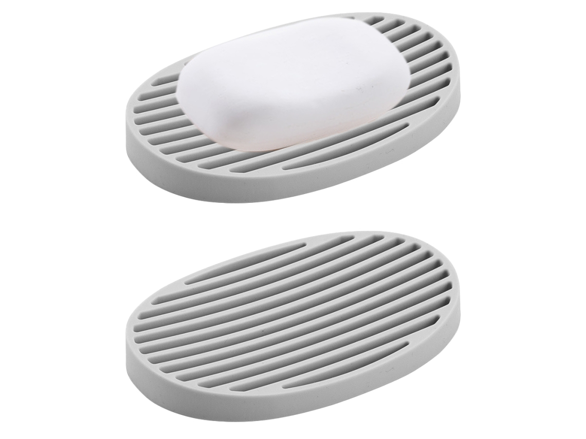 Juego de 2 jaboneras de silicona, ecológicas, fáciles de limpiar, organizadoras para baño y cocina.